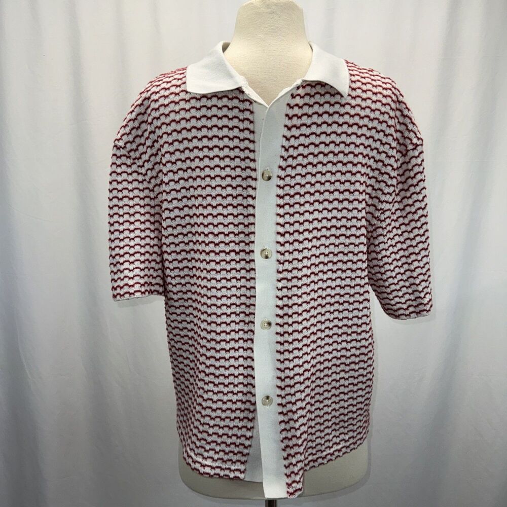 Jacquard Textured Knit Polo Shirt Sweater Mens M Short Sleeve Old Money Luxury